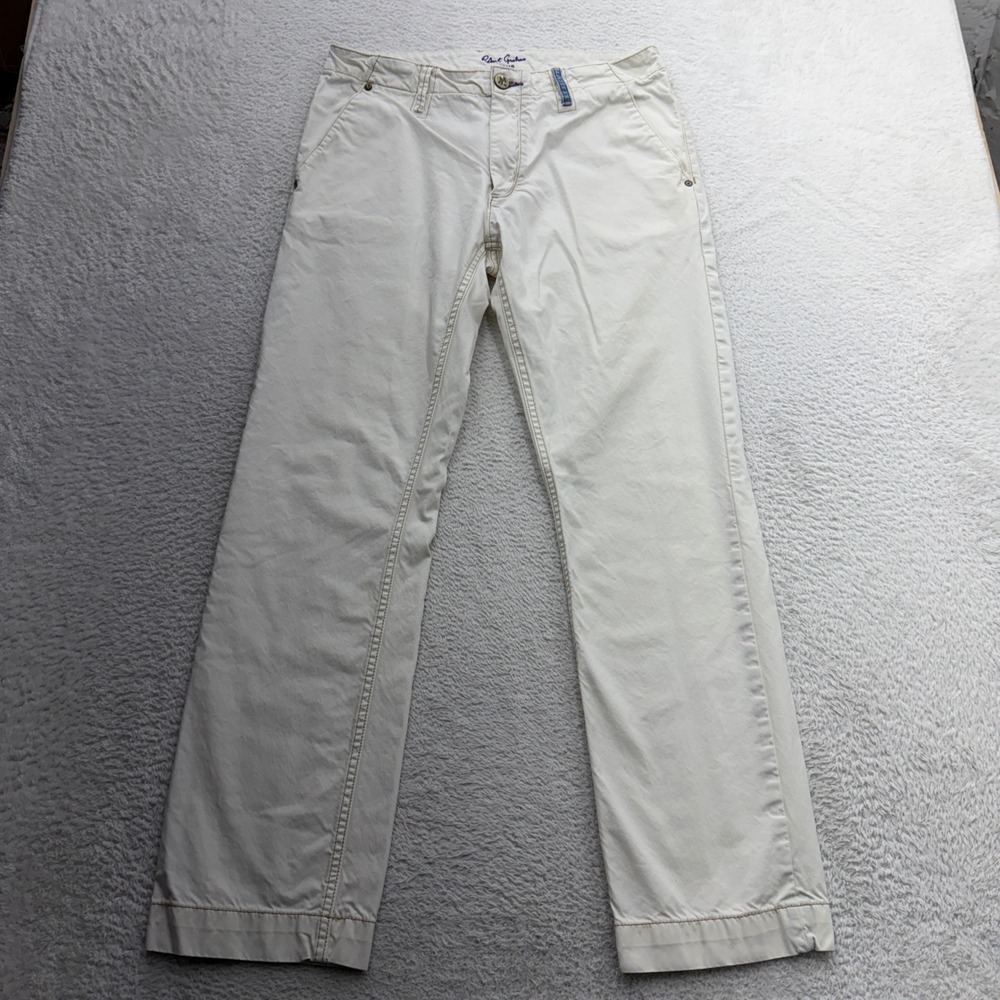 Robert Graham Jeans Classic Yates Off White Cream Straight Leg Pants Mens 34x30
